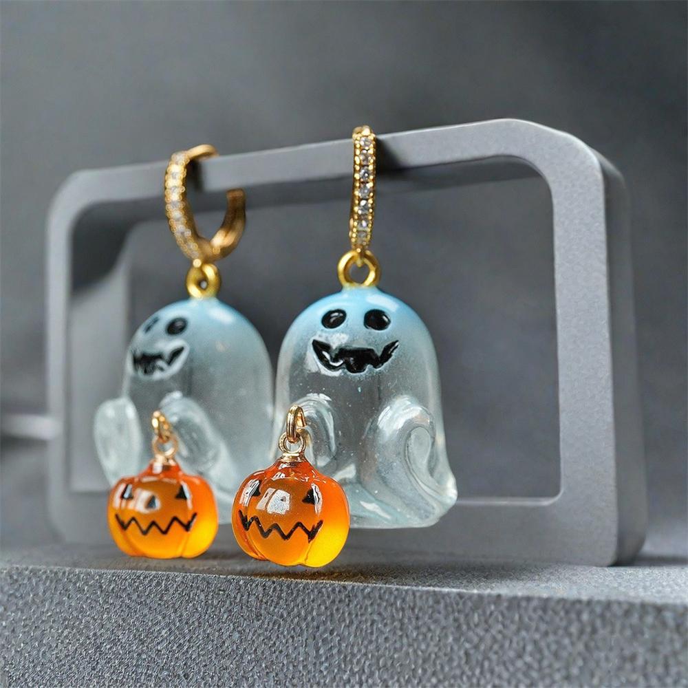 Módní Halloweenské náušnice s duchem, dámské, dívčí, roztomilé, punkové, dýňové, z nerezové oceli, šperky, křišťálové, háčkové, visací, párty dárky