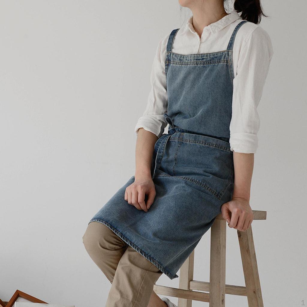 Denim Canvas Apron Kitchen Chef Work for Restaurant Hairdressing Baking
