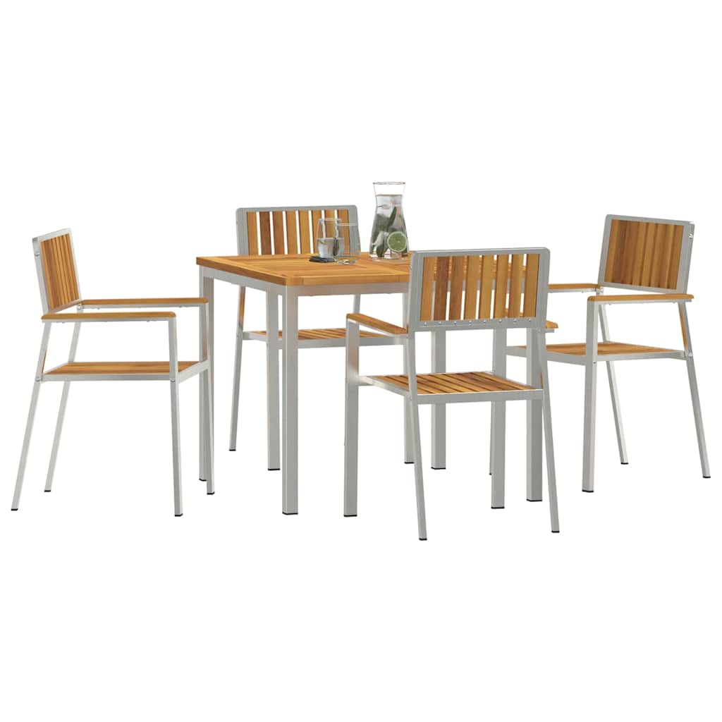 Outdoor Dining Set 5 Pcs Solid Acacia Wood and Stainless Steel