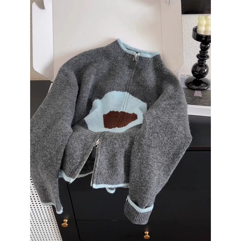 

Кардиган вязаный на молнии в корейском стиле, контрастного цвета, нарядный, осенне-зимний, ленивый, повседневный, легко сочетаемый, в стиле преппи, мягкий, клейкий свитер, верхняя одежда