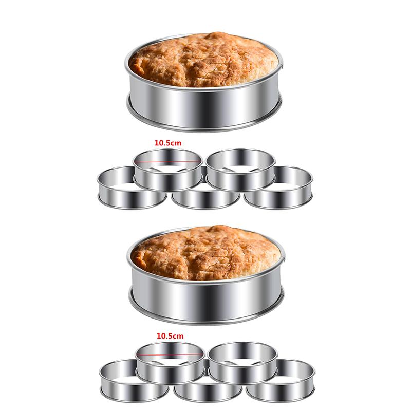 LMETJMA 6Pcs 10.5cm English Muffin Rings Crumpet Rings Double Rolled Tart Ring Stainless Steel Muffin Tart Rings Mold JT169