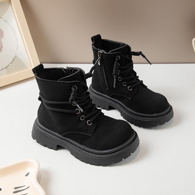 

Kids Black Lace Up Martin Boots Side Zipper Non Slip Platform Boots 26