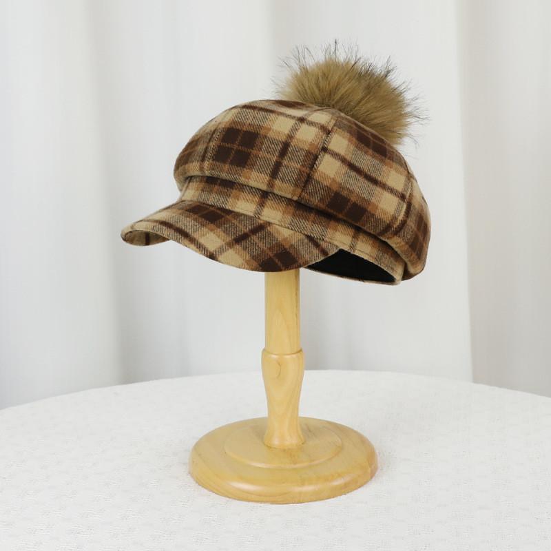 Vintage Karo-Barett für Damen mit warmem Fleece Winter-Modeaccessoire