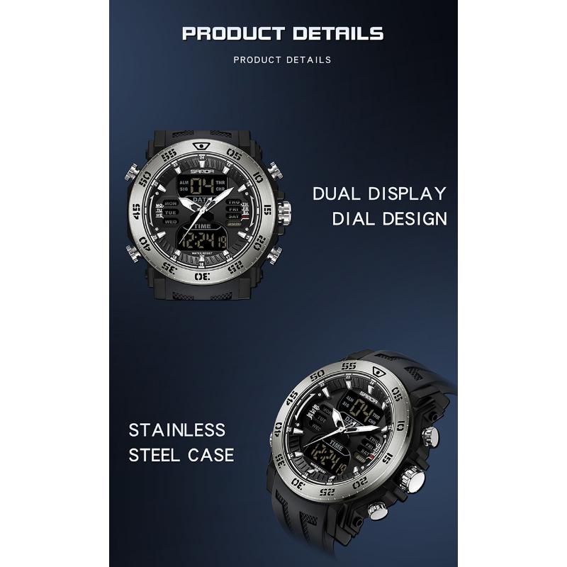 SANDA Nuevos Relojes para Hombres Moda Tendencia Reloj electrónico Juvenil Reloj de Anillo de Acero Multifuncional