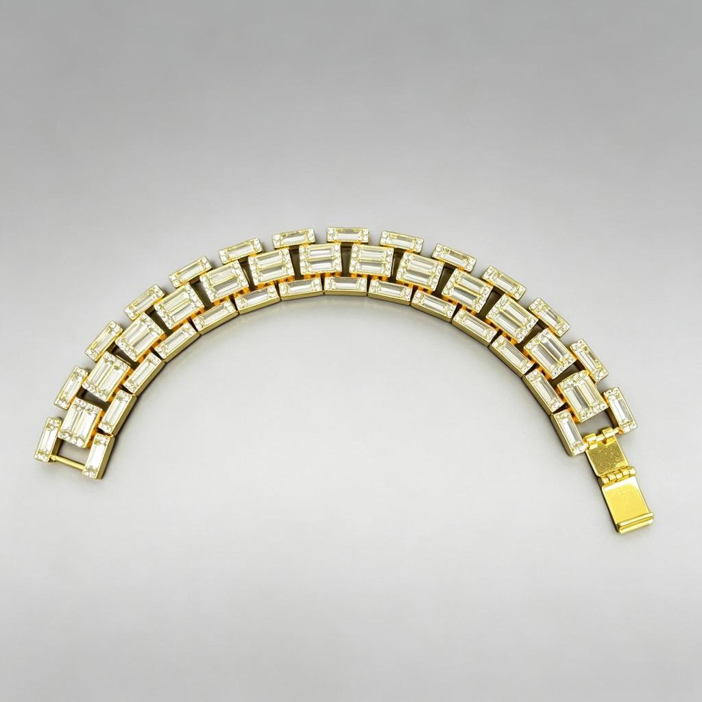 17mm Luxury Iced Out Baguette Cut CZ Charm Bracelet Gold Silver Plated Hip Hop Watch Band Bangle Women's Gift Jewelry