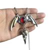 Charm Gothic Blood Red Oval Glass Crystal Sliver Color Vampire Bat Death Crow Skull Pendant Necklace for Women Halloween Jewelry