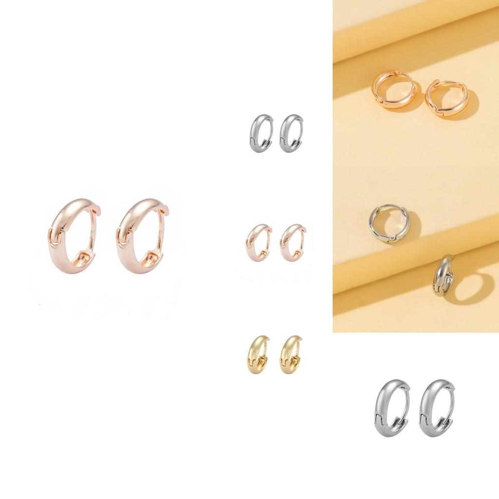 Alloy Hoop Elegant Earrings Minimalist Geometric Circular Gold Silver Rose Gold