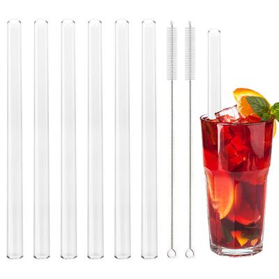 6 Stück 200*12mm Wiederverwendbare Glasstrohhalme Umweltfreundliche Trinkhalme für Smoothie Milchshakes Tee Saft Cocktailhalme mit Bürste
