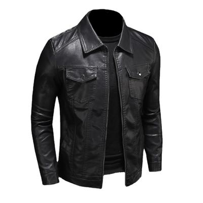 Men's Motorcycle Leather Jacket Large Size Pocket Black Zipper Lapel Slim Fit Male Spring and Autumn High Quality PU Coat