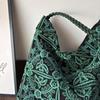 Green Embroidered Shoulder Bag Large Capacity Floral Pattern Casual Tote Bag for Women Daily Shopping Travel Commute Soft Fabric