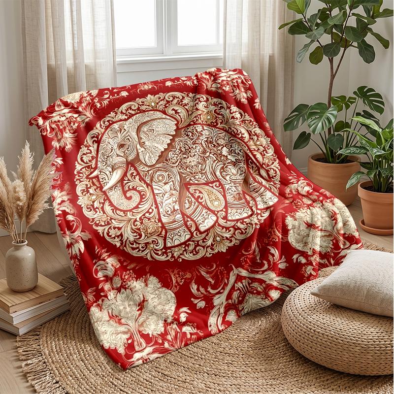 Ornate Elephant Decor Theme Blanket Lightweight Warm Flannel Blanket Decorative Throw Blanket for Home Decoration
