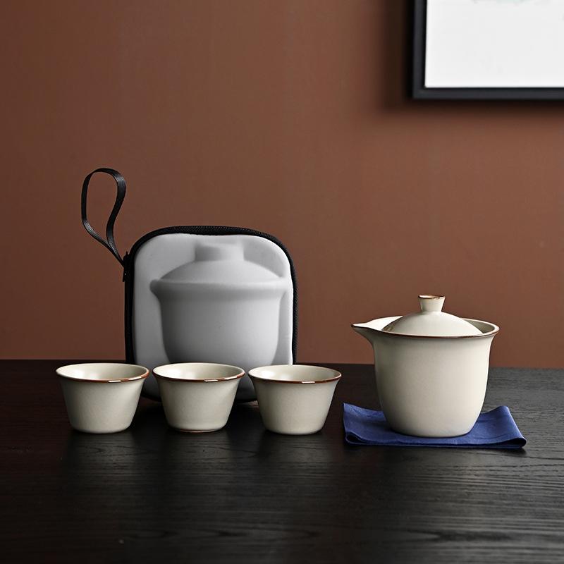 Zestaw podróżny do herbaty kung fu Ge kiln przenośny czajnik ceramiczny na zewnątrz podróż przenośna pokrywka miseczka trzy filiżanki prezent