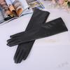 Women's Extra Long Black Touchscreen Leather Gloves - Warm Lined, Over-the-Elbow, Autumn/Winter