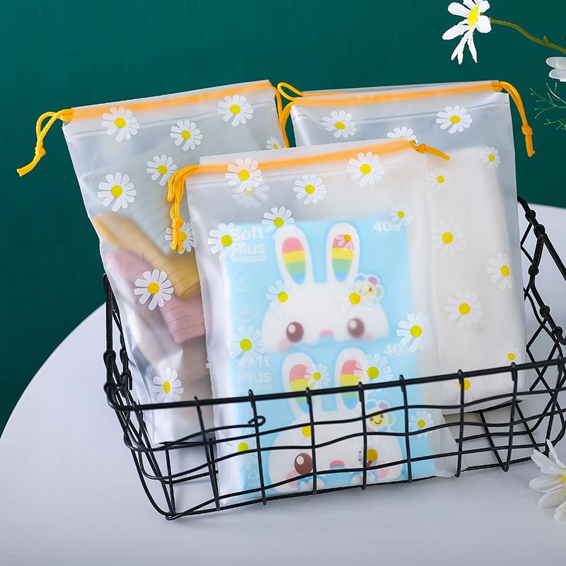 50PCS Waterproof Daisy Drawstring Bag Portable Travel Drawstring Towel Clothes Shoes Organizer Transparent Makeup Toiletry Bags
