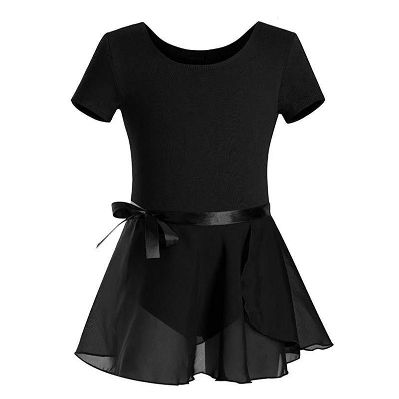 

Танцевальный костюм для девочек, комплект из двух предметов, детский однотонный комбинезон с короткими рукавами и балетная юбка 150