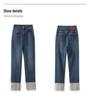 Nanyou Embroidered Velvet Cuff Slim Straight Jeans - Women's Winter Style