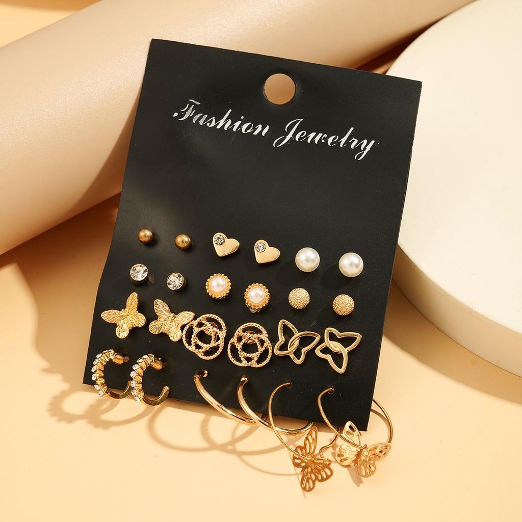 17KM Vintage Gold Color Hoop Earrings Set Pearl Metal Dangle Earrings for Women Crystal Twist Earrings Trendy Fashion Jewelry