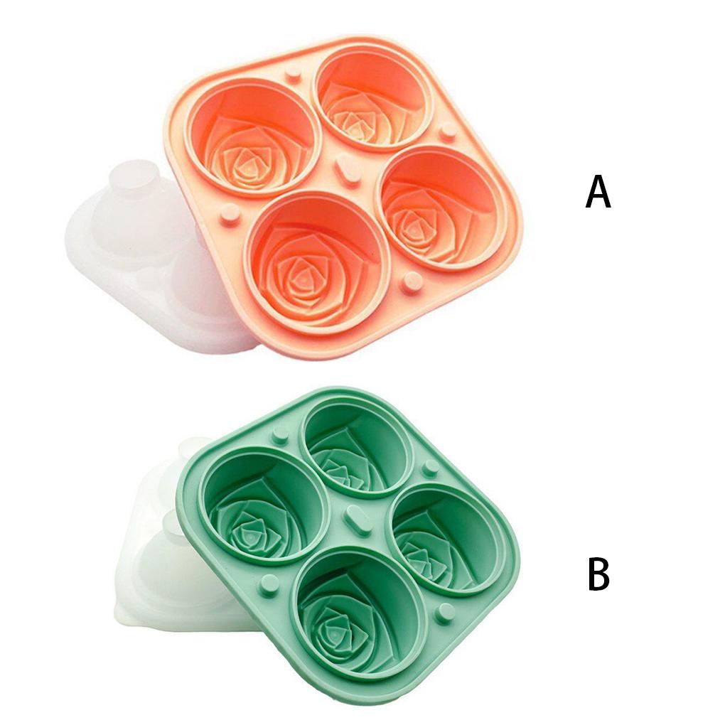 4 Holes Ice Cube Mold Silicone Rose Shape Cold Beverage Chocolate Tray Household Homemade Kitchen DIY Making Mould