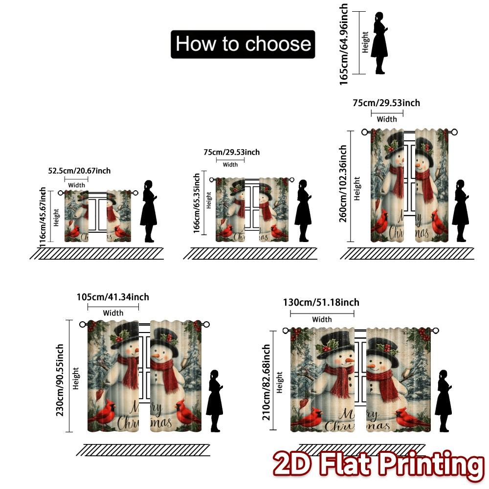 Minimalist Flat Printing Jit Curtains Without Rod Festive Snowmen Popular Fabric All Seasons Set Of 2 Made Polyester