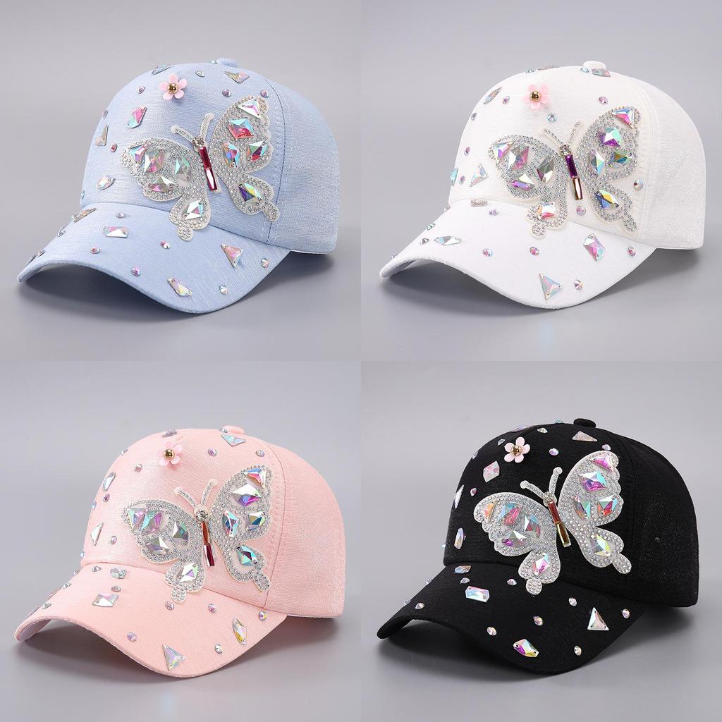 Butterfly Glitter Baseball Cap With Adjustable Strap For Fashionable Women 2024