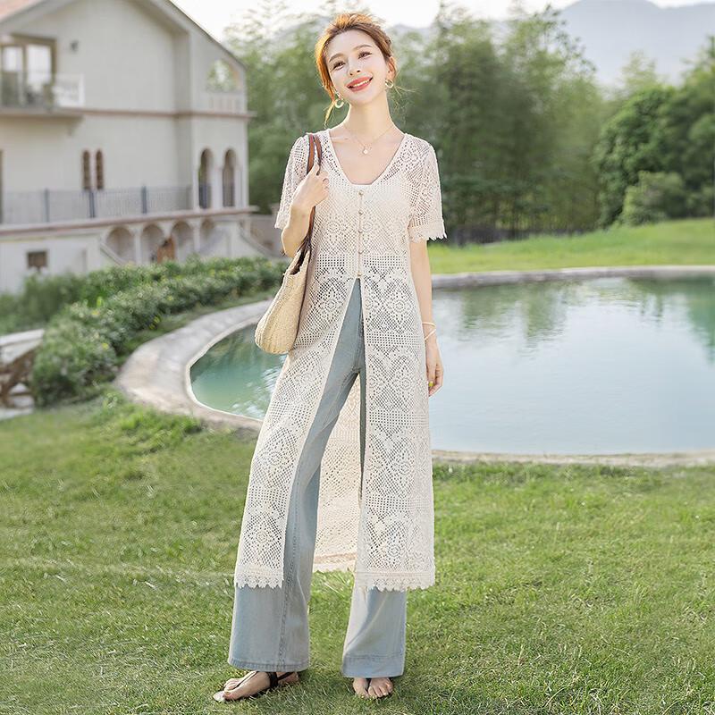 Women's French Lace Lightweight Mid-Length Cardigan