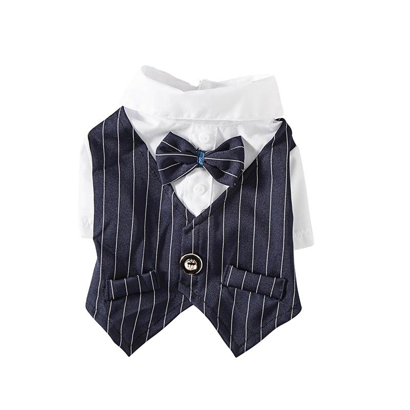 Herrlicher Hundemantel Umweltfreundliche Baumwolle Gestreifte Fliege Smoking Haustier-Outfit Hochzeitsanzug Formelles Hemd für Kleine Hunde Sommer