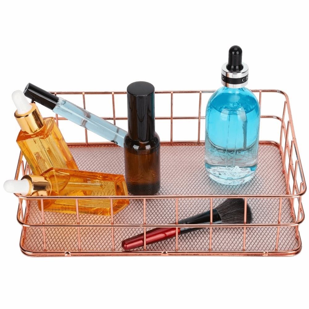 Rose Gold Desktop Organization Basket Iron Grid Wire Storage Organizer  Home Office