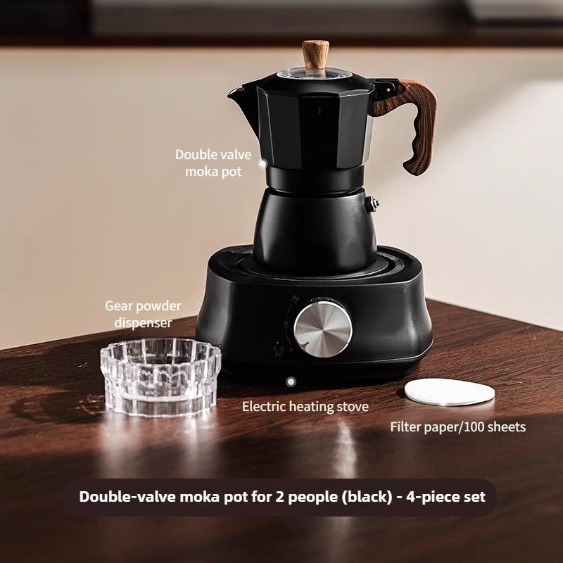 Double Valve Mocha Pot Household Small Hand Cranked Italian Coffee Machine Outdoor Electric Stove Coffee Pot Set