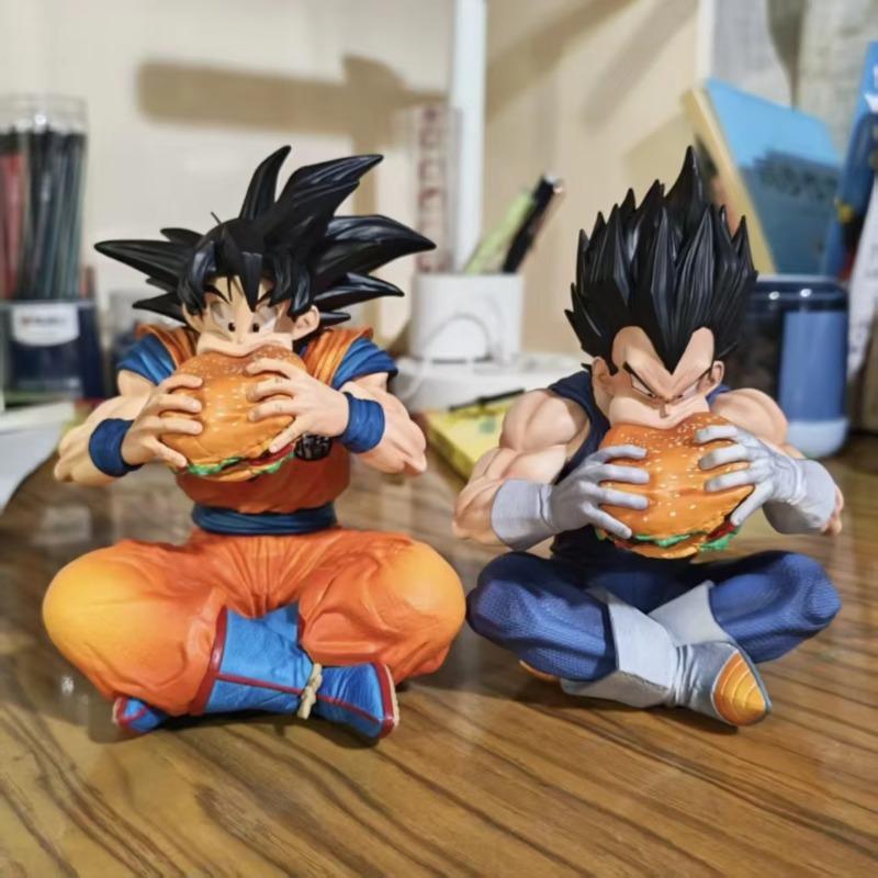 In Stock Wukong Vegeta Gnawing On Hamburgers Figure Fun Sitting Posture Wacky Anime Model Collection Desktop Ornament Toy Gift