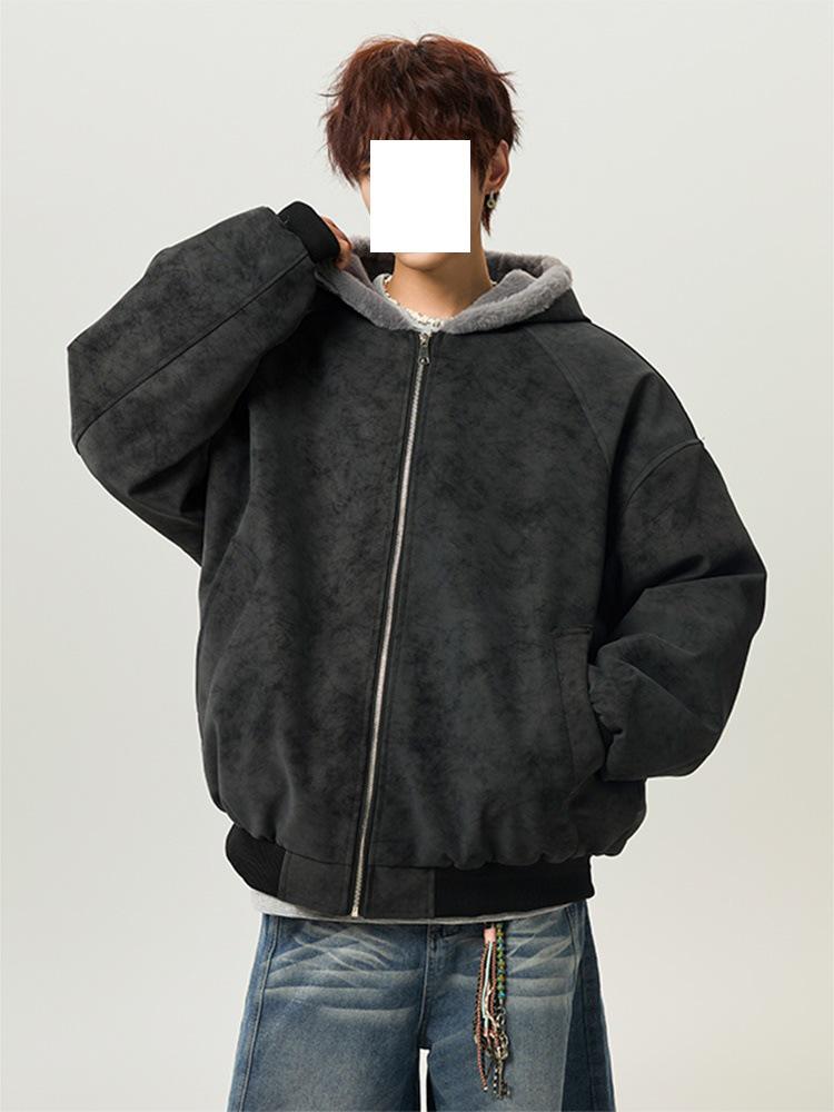 Men's American Retro Hooded Mountain Jacket - Winter Casual Velvet-Lined Cotton with Fur Collar