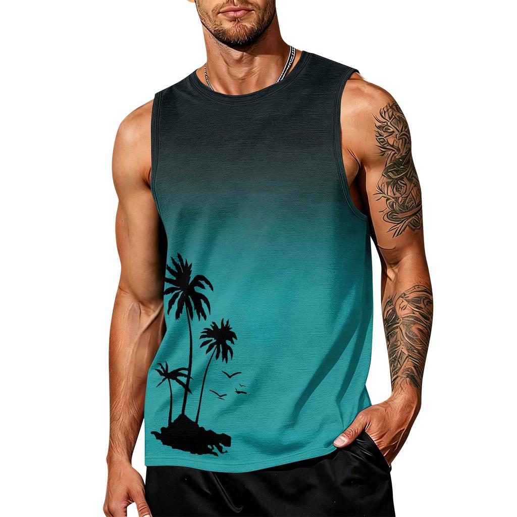 Men's Sleeveless Tank Top Casual Summer Muscle Shirt Hawaiian Print Lightweight Athletic Vest for Outdoor Sports Gym Workout