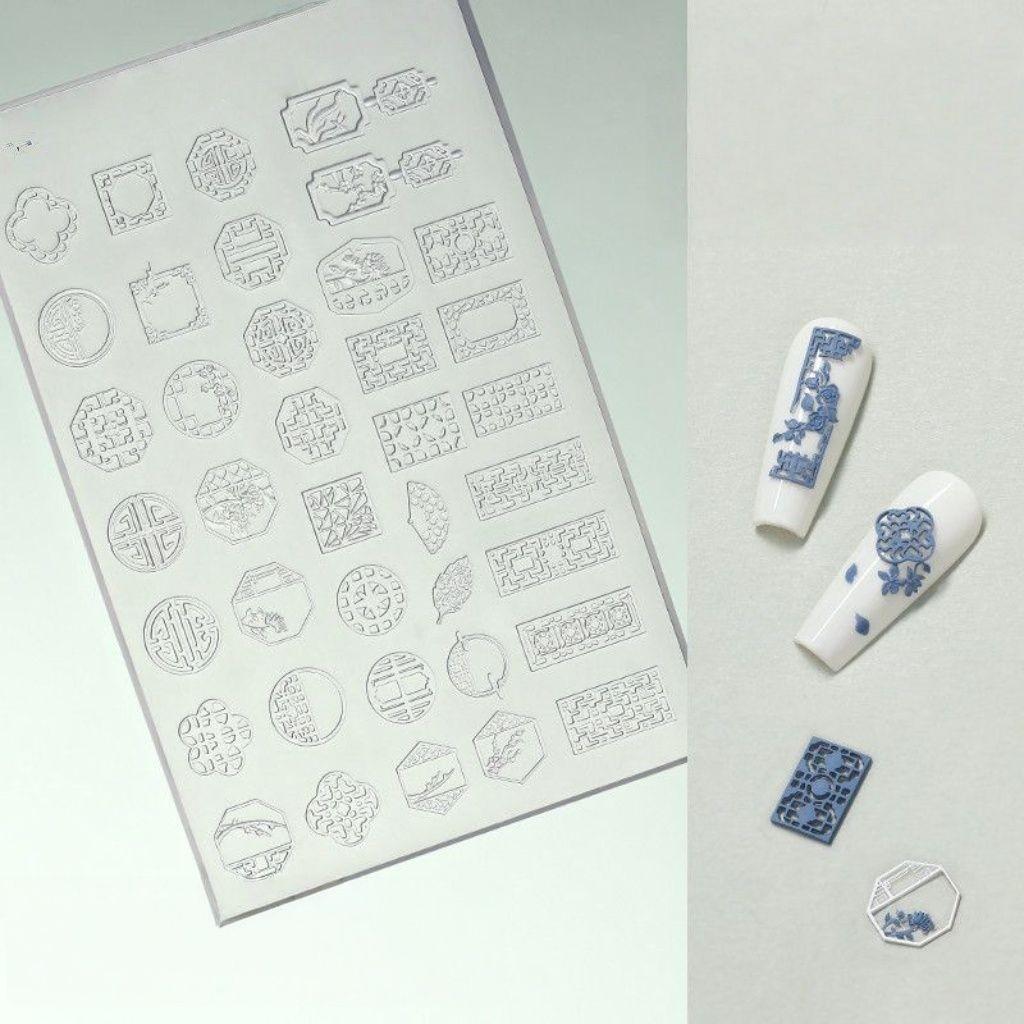 Chinese Style Floral Lattice Silicone Nail Art Embossing Mold