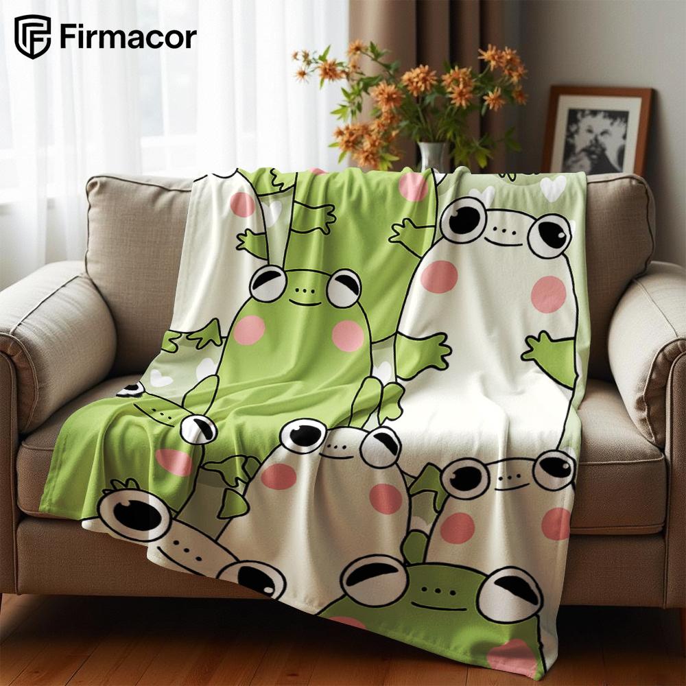 Coperta in Flanella con Stampa Cartoon Anime Cuori di Rana, Morbida e Calda, Plaid per Camera da Letto Bambini, Divano, Ufficio, Auto, Natale