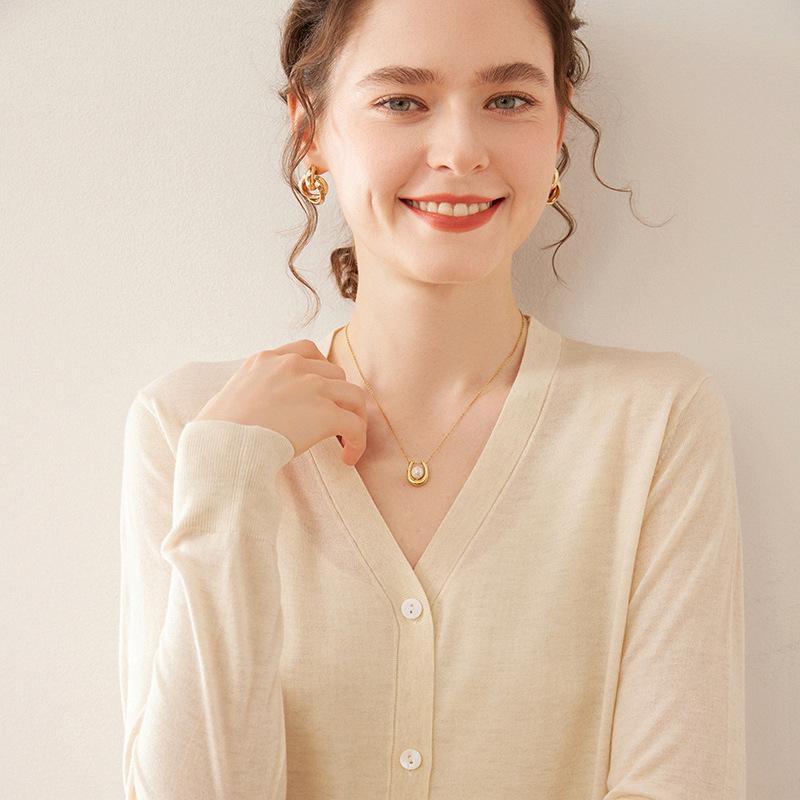 Women's Fine-Spun V-Neck Cashmere Cardigan - Lightweight, Versatile, and Perfect for Early Spring and Summer