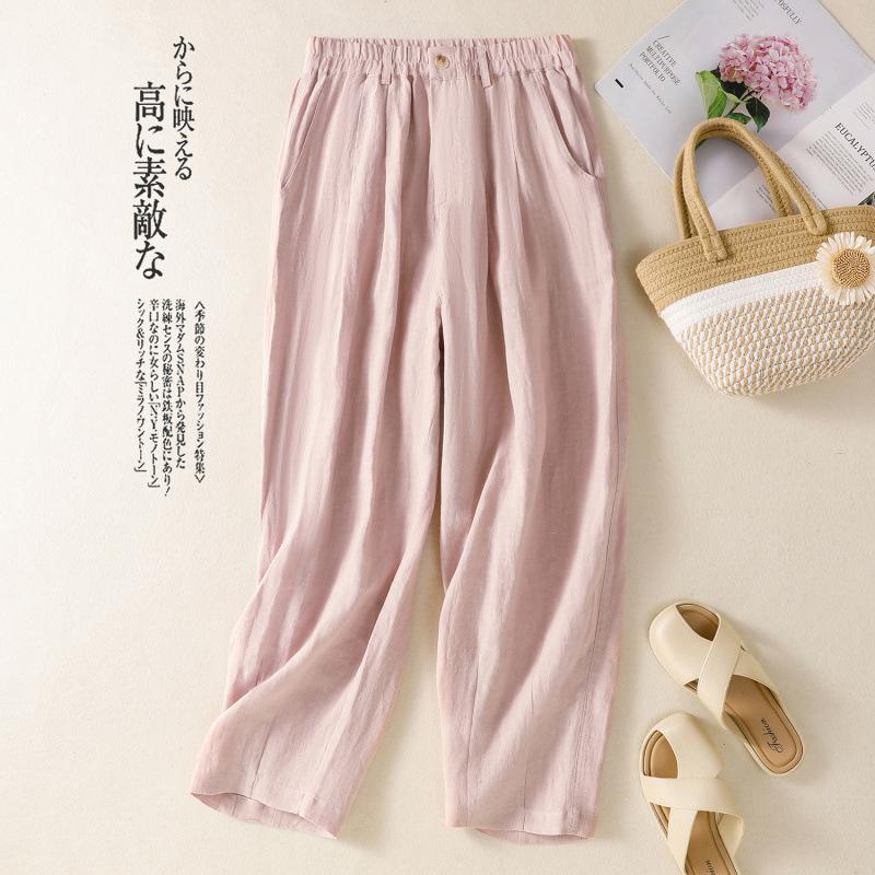 Real Shot Summer New Cotton and Linen Large Size Literary Loose Casual Wide-leg Nine-point Pants Women's Clothing