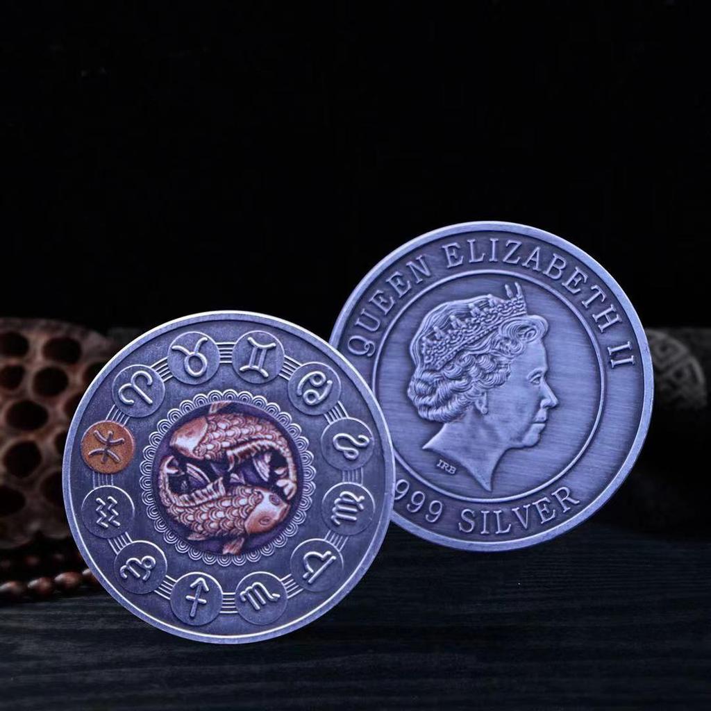 Metal Antique Bronze Commemorative Coin, Twelve Zodiac Signs, Commemorative Coin, Color Printing, Relief, Metal Commemorative Medal