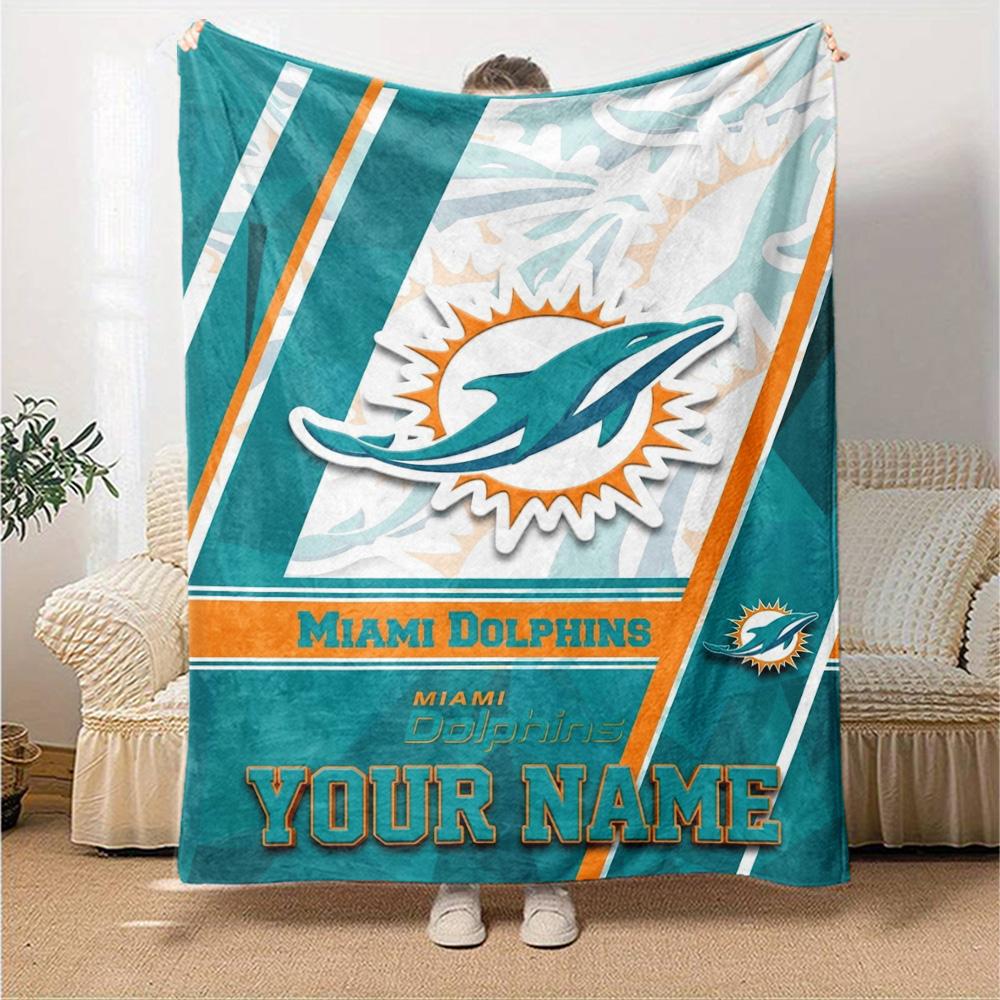 Name Custom Miami Dolphins Print Flannel Blanket High Quality Warm Comfortable Cover for All Seasons Perfect for Gifts Home Decor