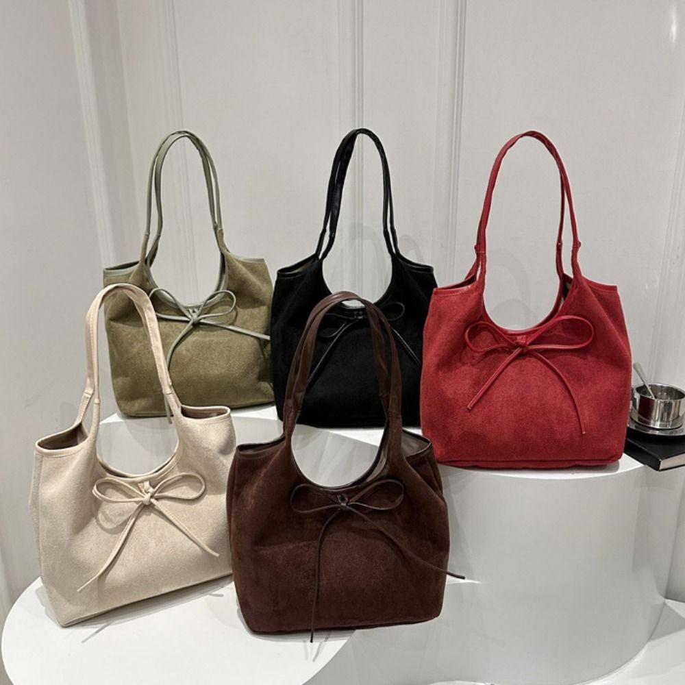 Elegant Bow Tie Shoulder Bag Bowknot Wool Tote Bag Simple Retro Underarm Bag  Women