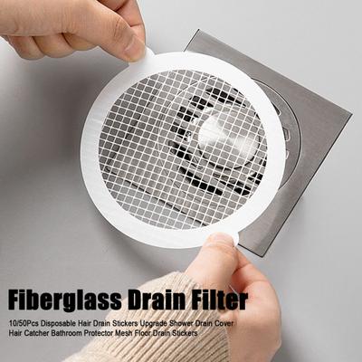 10/50 Pièces Autocollants Jetables pour Drain de Cheveux Amélioration Couvercle de Drain de Douche Attrape-Cheveux Protecteur de Salle de Bain Maille Autocollants pour Drain de Sol