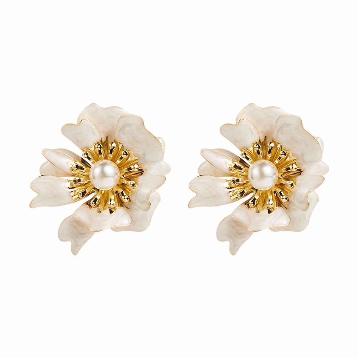 Vintage Colorful Drop Oil Large Flower Earrings for Women Ladies Exaggerated High-End Metal Drop Earrings Jewelry Accessories