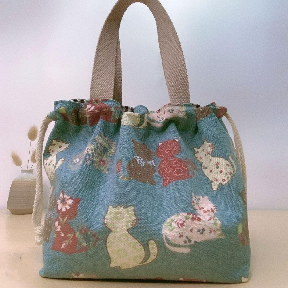 INS Japanese Style Lunch Bag Large Capacity Women's Tote Bag Drawstring Canvas Handbag  Work
