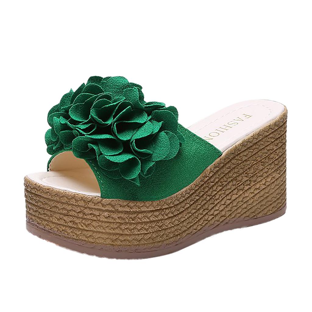 Women''S High Heeled Thick Bottom Fashion Casual Large Flower Flip Flops Slippers For Women Fuzzy Extra Wide Slippers For Women