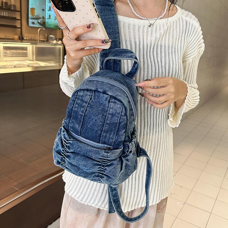 Denim Backpack Student Schoolbag Women Small Backpack