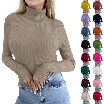 Moda feminina casual cor sólida suéter manga comprida suéter fino pulôver top