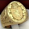 Men's Elegant Crown & Lion Shield Emblem Ring - Golden Plated Royal Seal Design, Intricate Detailing, Durable Statement for Casual & Formal Wear, Form