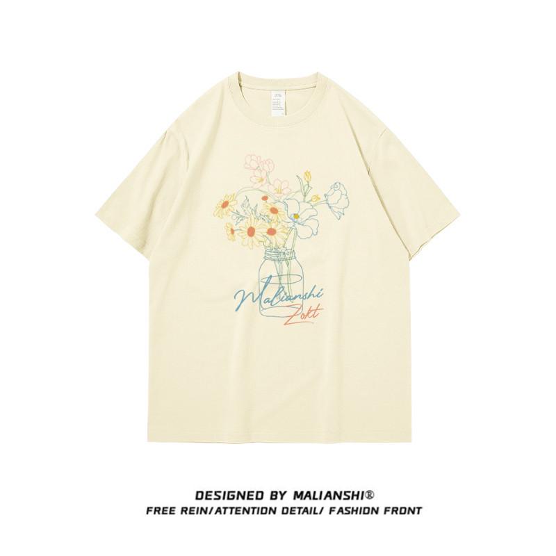 Women's Plus Size American Retro Cotton Short Sleeve T-Shirt - Loose Fit, Unique Painting Design, Perfect for Couples