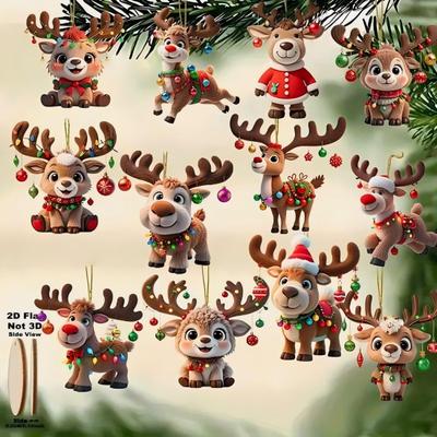 Weihnachtsrentier Ornament aus Holz Niedliches Cartoon Reh Baumschmuck Handgefertigte Festliche Hängedekoration für Weihnachten Heimparty