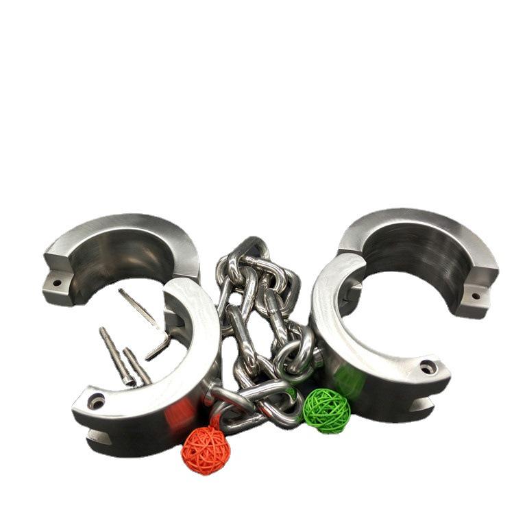 Stainless Steel Extra Heavy Locking Handcuffs, Foot Cuffs & Collar Set for Adult Use