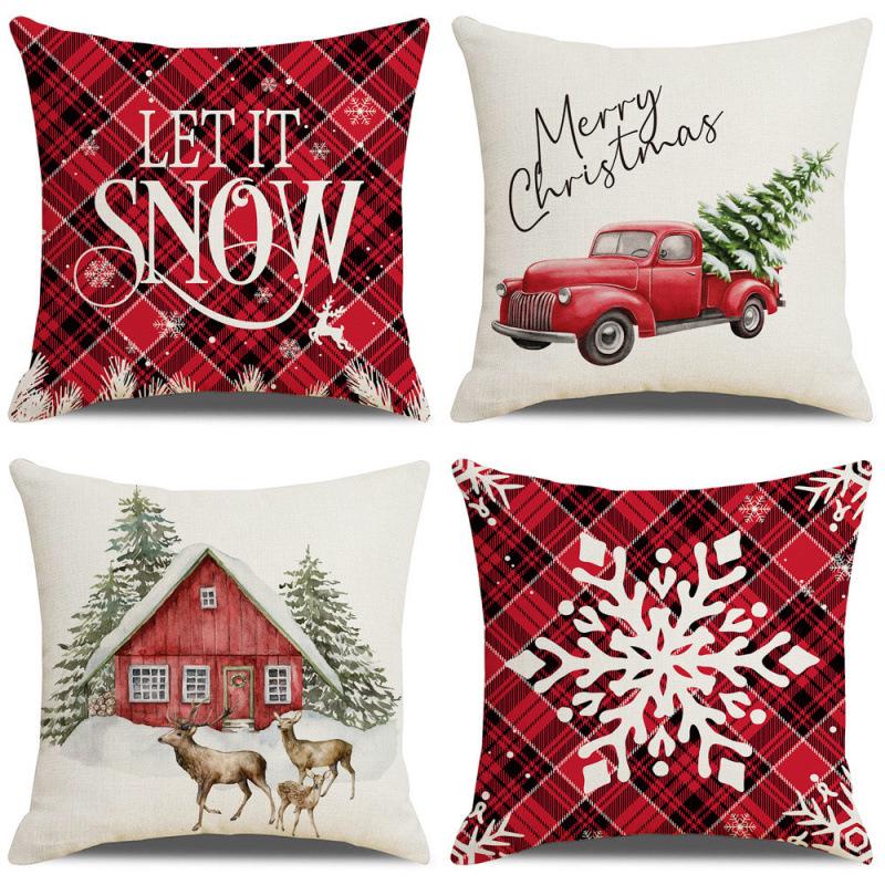 Christmas Linen Pillowcase: Home Sofa Decor & Car Lumbar Support Cushion Cover