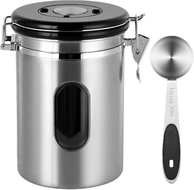 1500ml Coffee Sealed Coffee Bean Storage Container with Viewing Replacement and 500g Suitable for Date Large Silver Canister, Window, Valve, Spoon,
